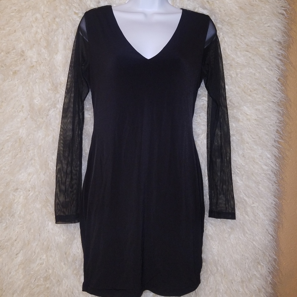 Black Mesh Long Sleeves Dress